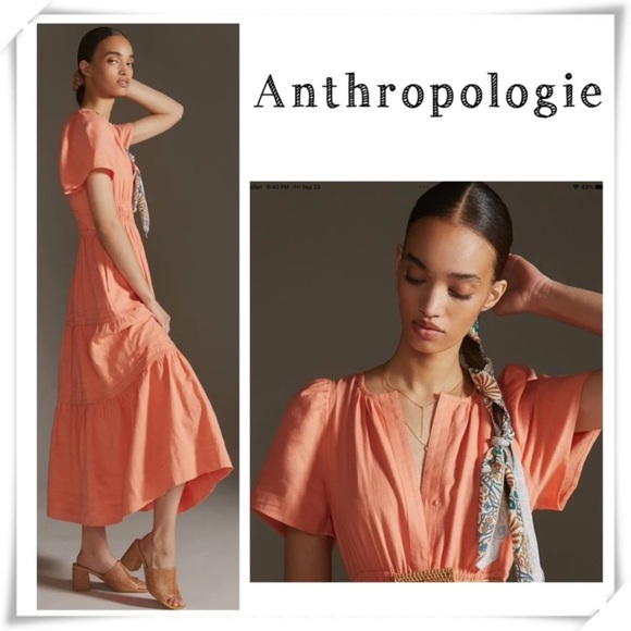 Anthropologie Dresses & Skirts - Anthropologie The Somerset Flowy Maxi Dress Linen Edition Orange Sz XS OB1523588